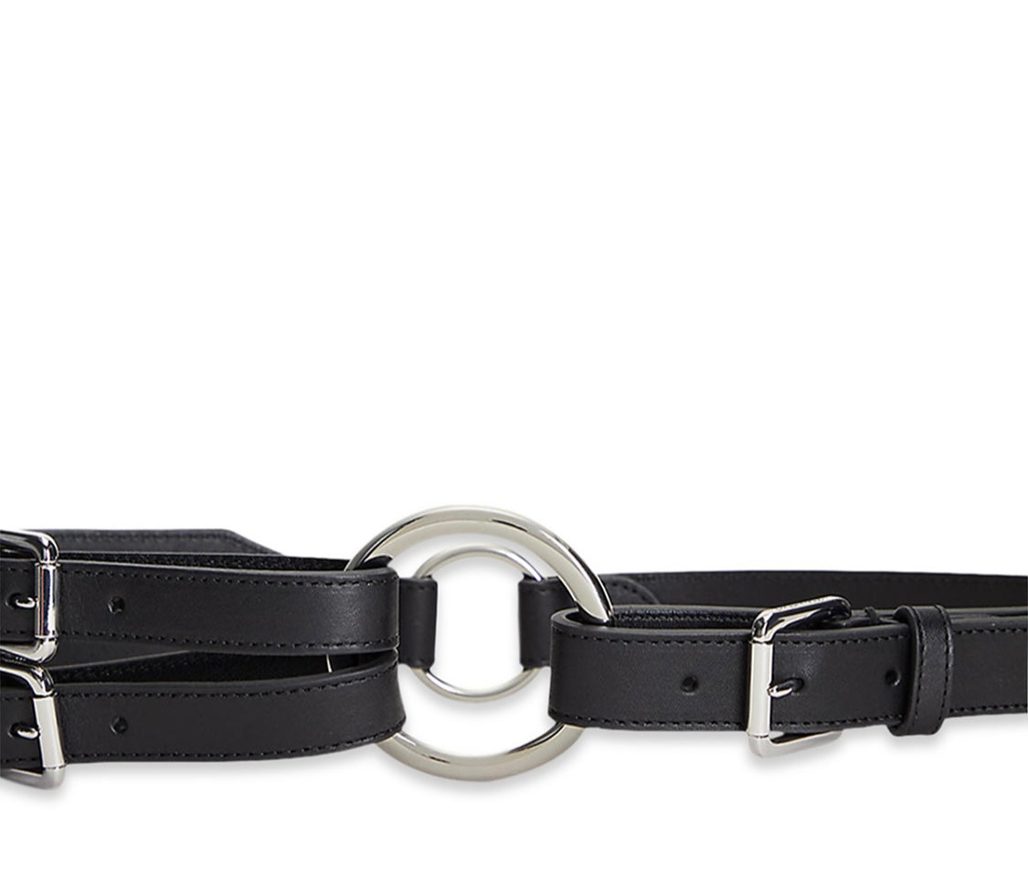 Ralph Lauren kemer Tri Strap Leather Belt /siyah