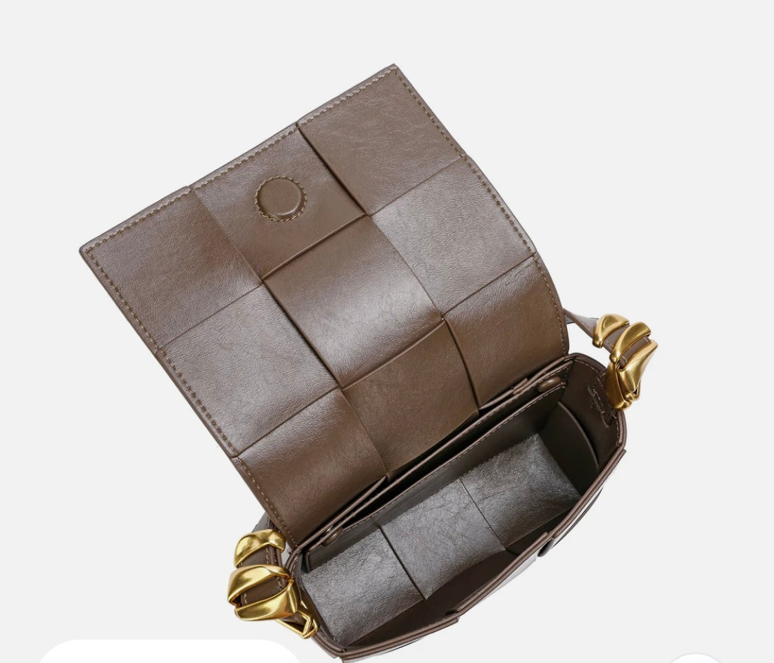 Woven Leather Crossbody Bag/dark brown