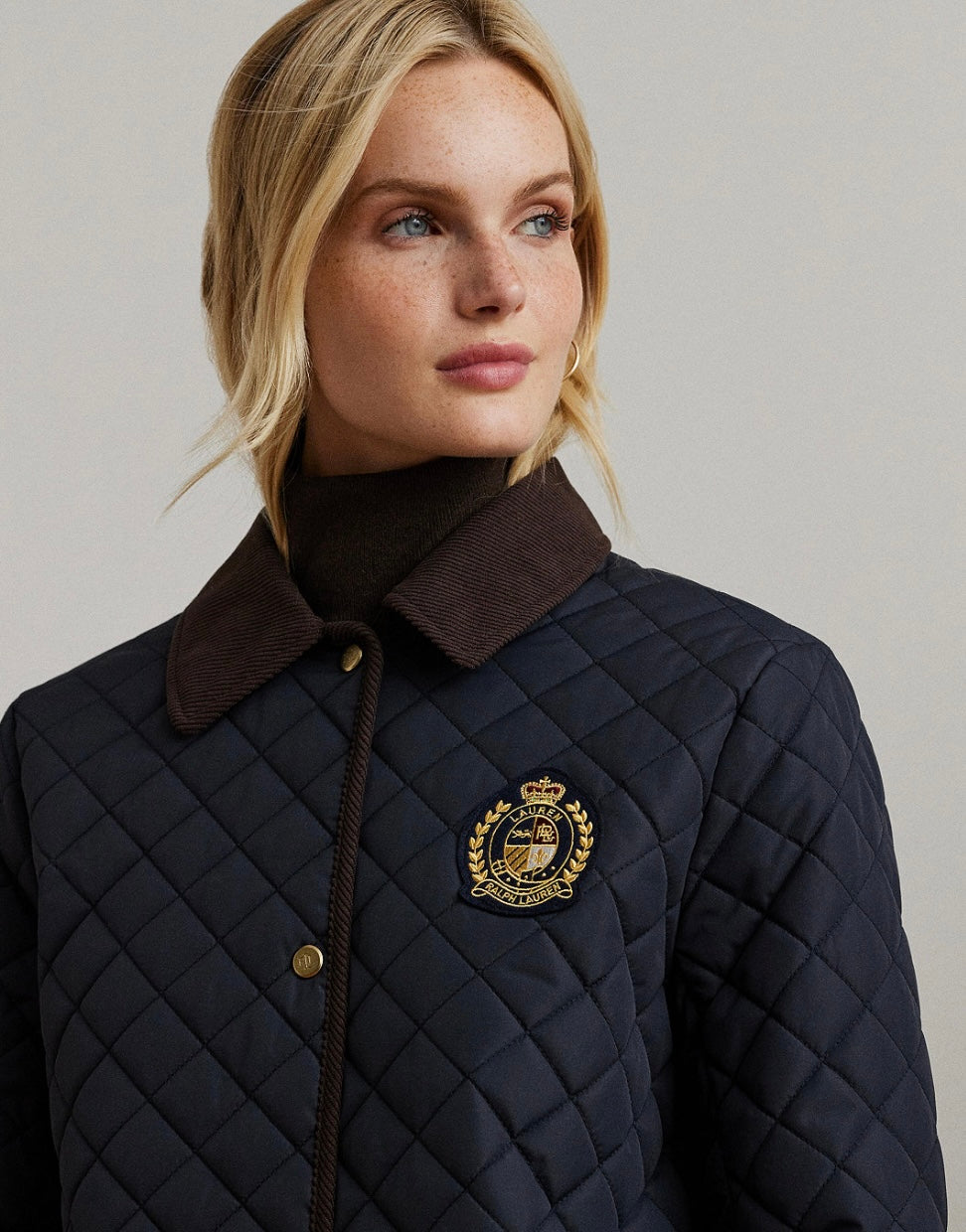 Women's Collared Quilted Coat/Navy