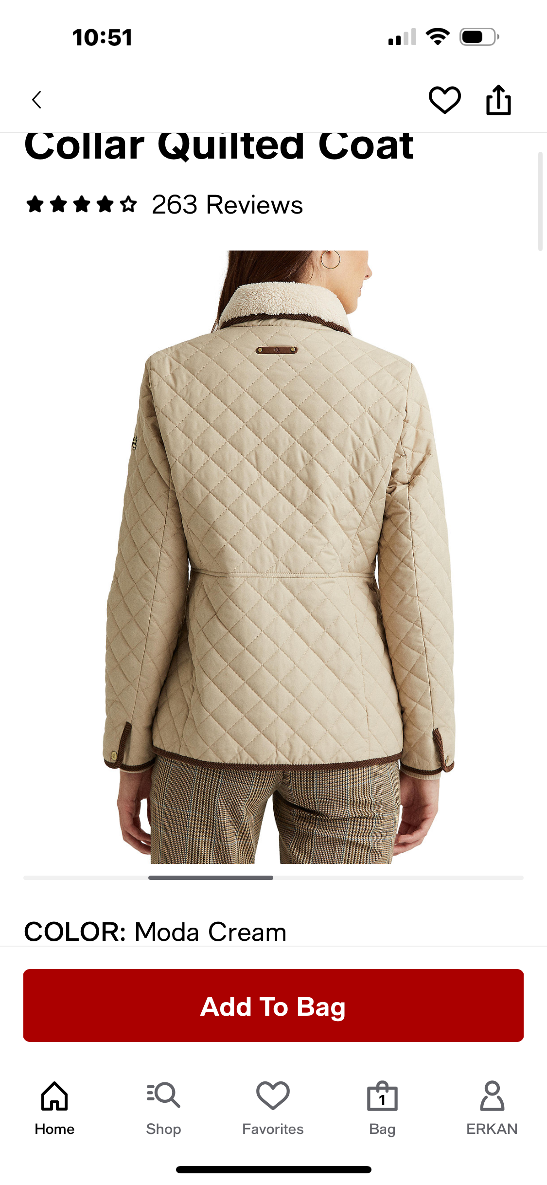 Women's Faux-Sherpa-Collar Quilted Coat