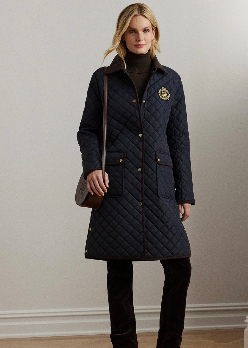 Women's Collared Quilted Coat/Navy