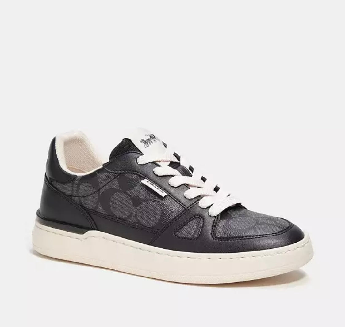 Clip Court Low Top Sneaker In Signature Canvas Charcoal/Black