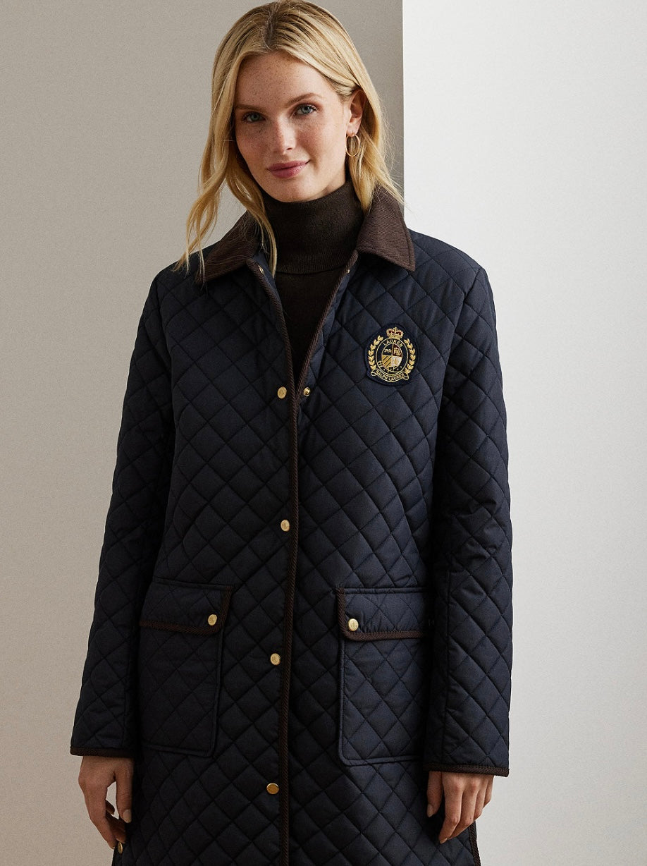 Women's Collared Quilted Coat/Navy