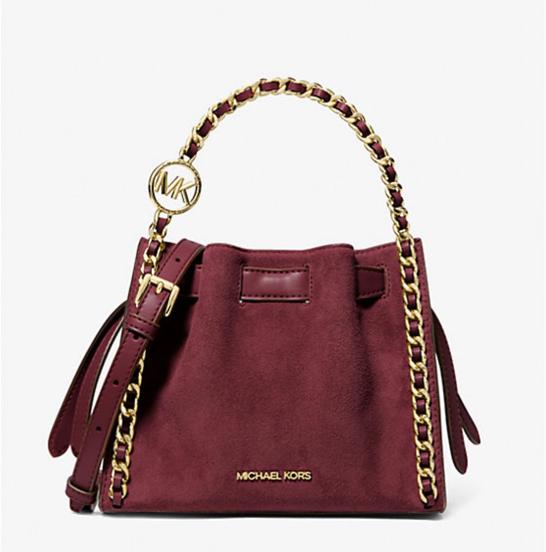 Mina Small Suede Logo Chain Crossbody Bag