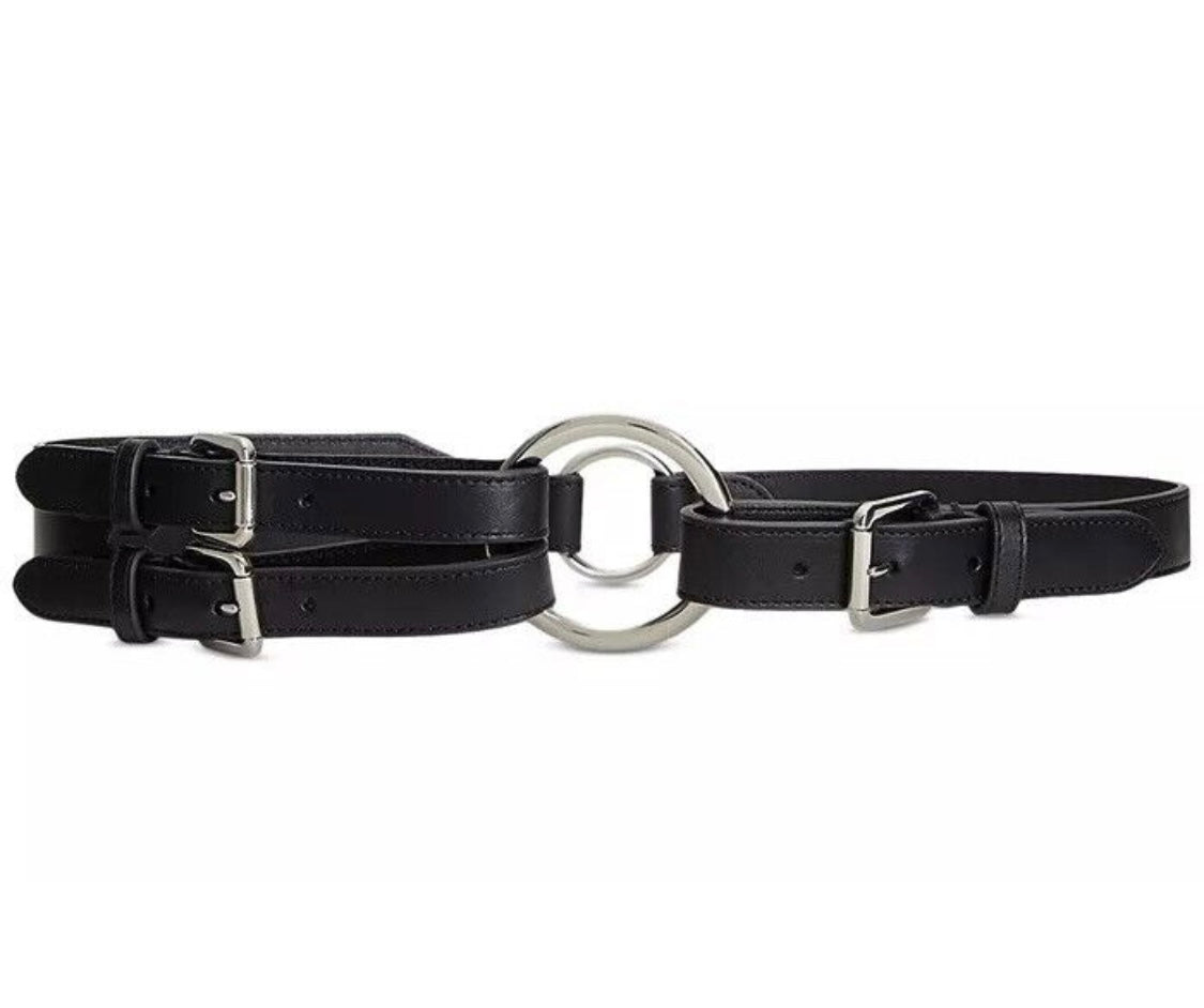 Ralph Lauren kemer Tri Strap Leather Belt /siyah