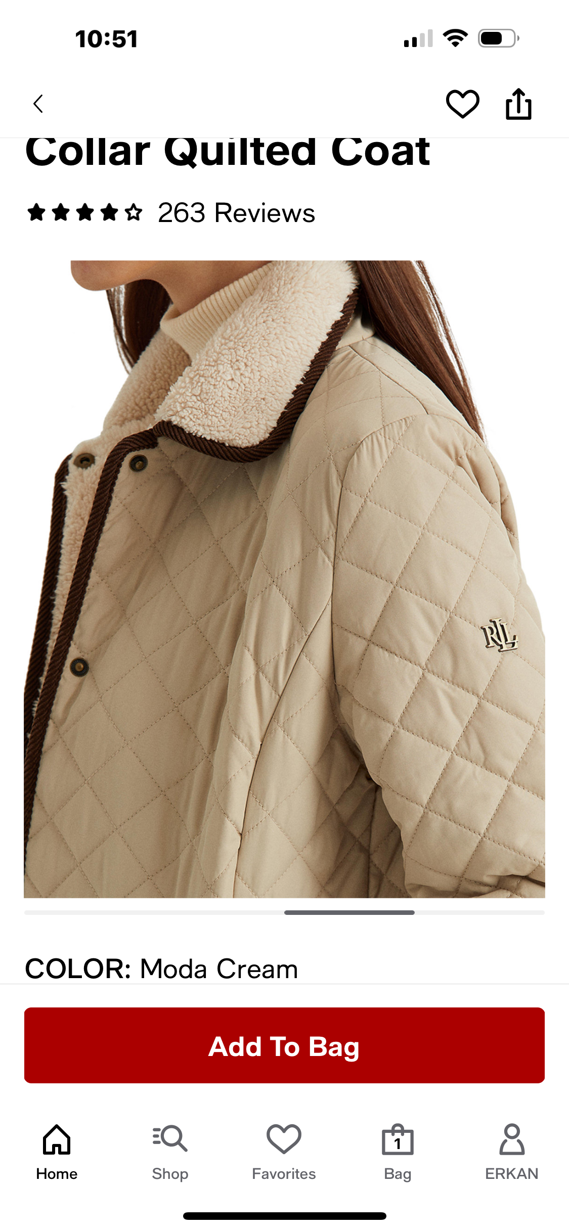 Women's Faux-Sherpa-Collar Quilted Coat