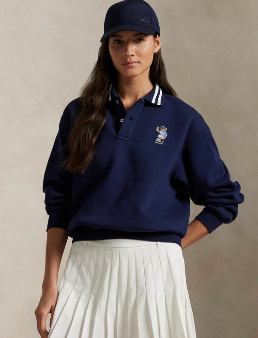 Polo yaka ayıcıklı sweatshirt