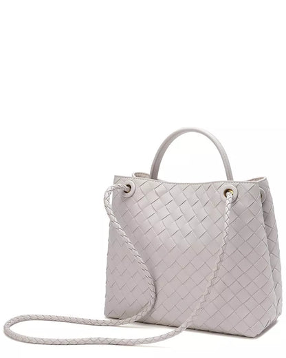 Woven Leather Top Handle Shoulder Bag