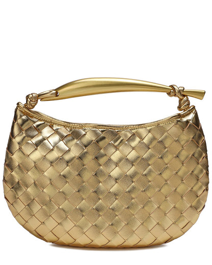 Woven Leather Top Handle Clutch