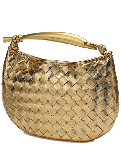 Woven Leather Top Handle Clutch