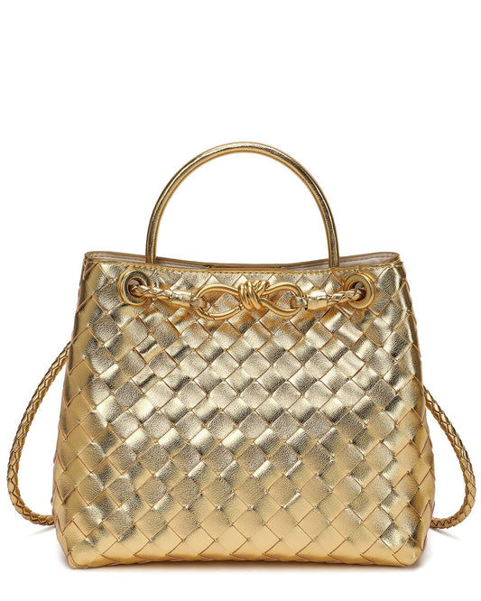 Woven Leather Top Handle Shoulder Bag
