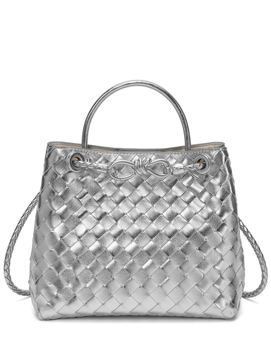Woven Leather Top Handle Shoulder Bag