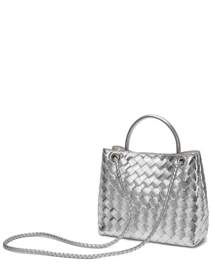 Woven Leather Top Handle Shoulder Bag
