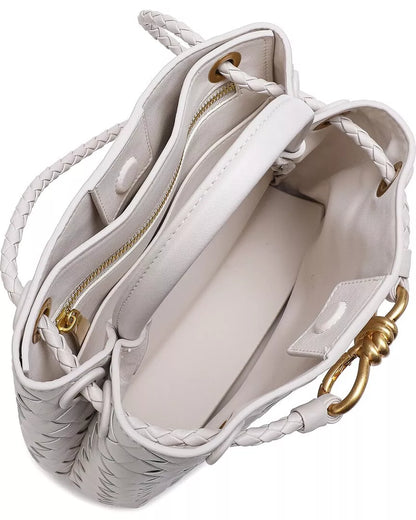 Woven Leather Top Handle Shoulder Bag