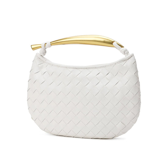 Woven Leather Top Handle Clutch