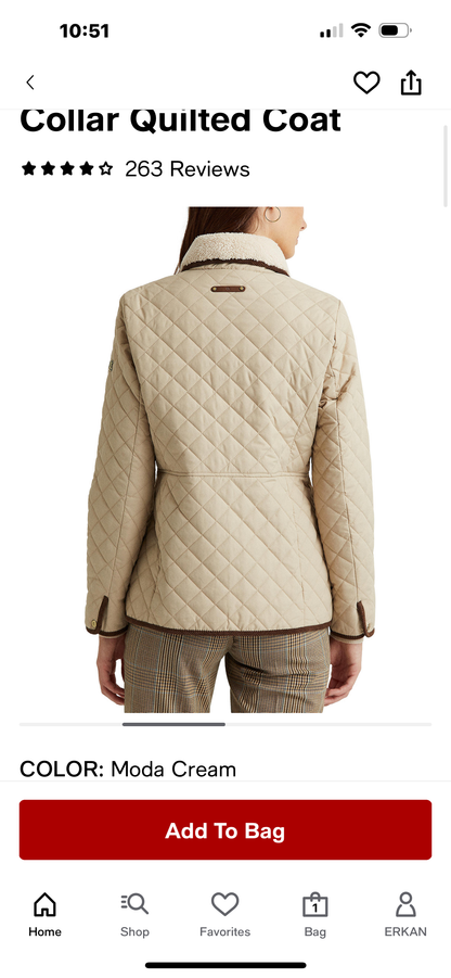 Women's Faux-Sherpa-Collar Quilted Coat
