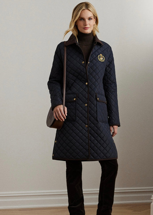 Women's Collared Quilted Coat/Navy