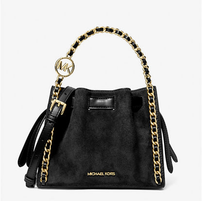 Mina Small Suede Logo Chain Crossbody Bag