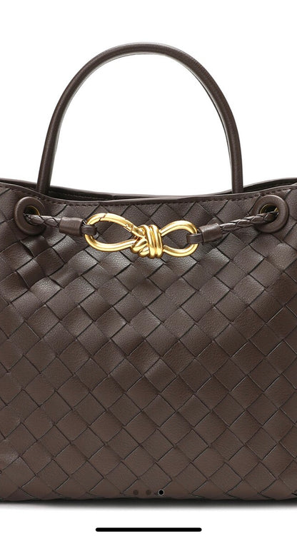 Woven Leather top handle Shoulder bag/KOYU KAHVERENGİ