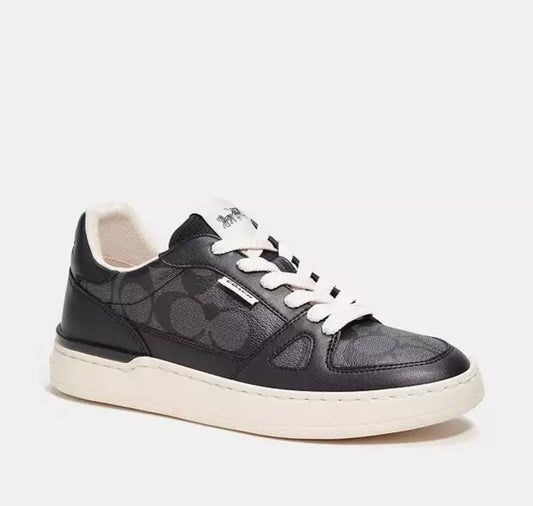 Clip Court Low Top Sneaker In Signature Canvas Charcoal/Black