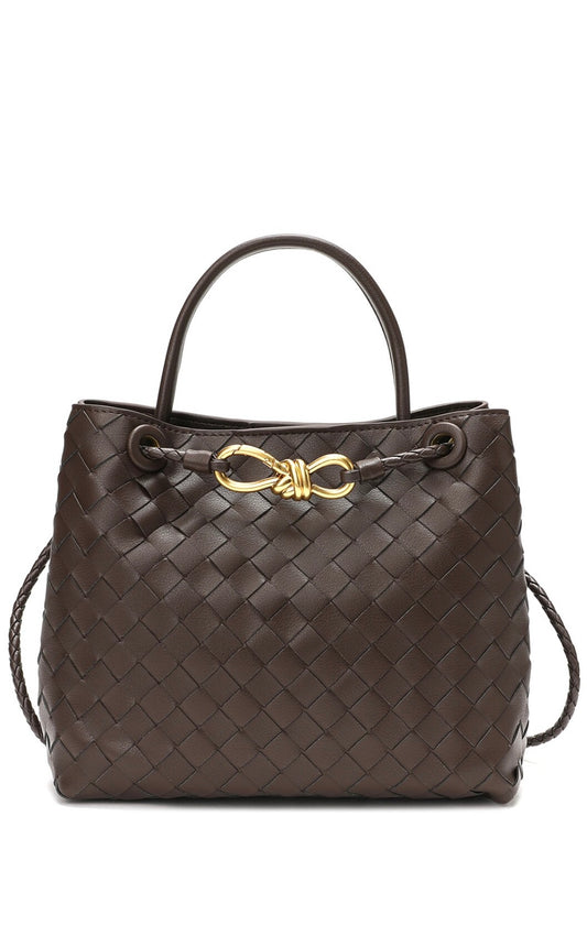 Woven Leather top handle Shoulder bag/KOYU KAHVERENGİ