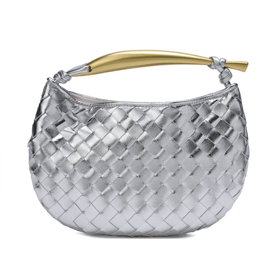 Woven Leather Top Handle Clutch