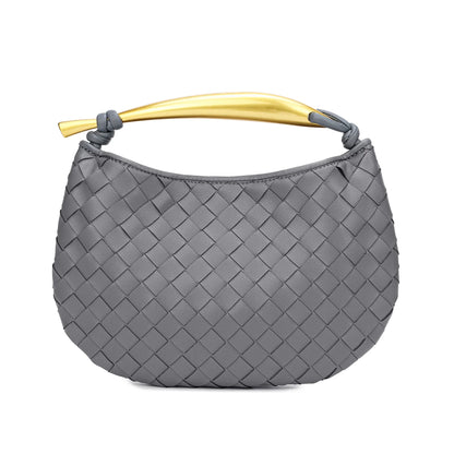 Woven Leather Top Handle Clutch