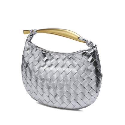 Woven Leather Top Handle Clutch