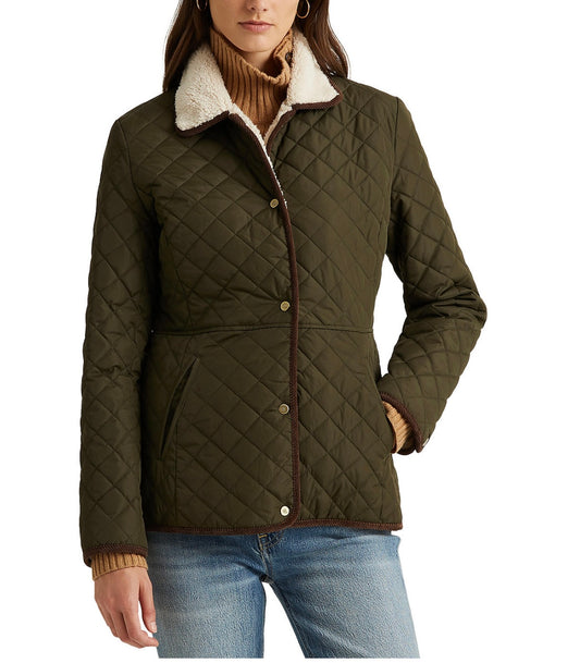 Women's Faux-Sherpa-Collar Quilted Coat