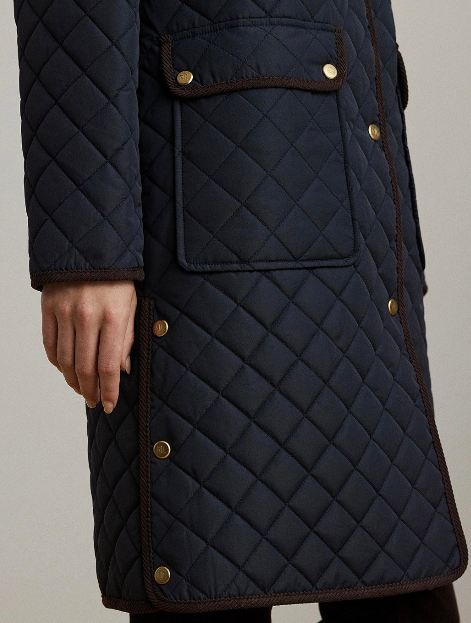 Women's Collared Quilted Coat/Navy