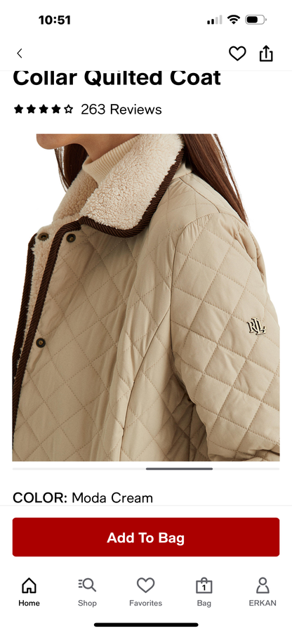 Women's Faux-Sherpa-Collar Quilted Coat