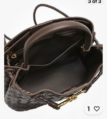 Woven Leather top handle Shoulder bag/KOYU KAHVERENGİ