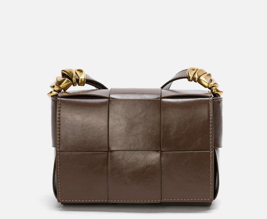 Woven Leather Crossbody Bag/dark brown