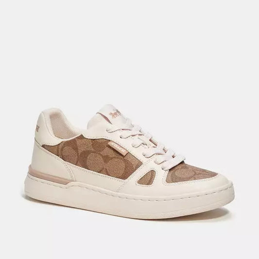 Clip Court Low Top Sneaker In Signature Canvas Khaki/Chalk