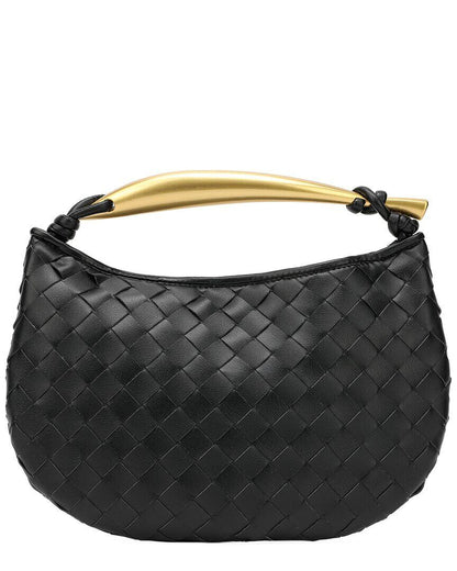 Woven Leather Top Handle Clutch
