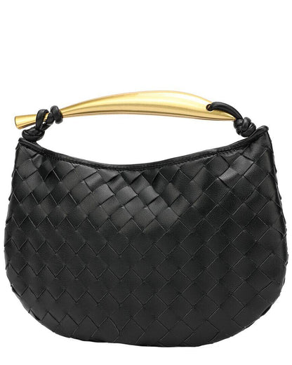 Woven Leather Top Handle Clutch