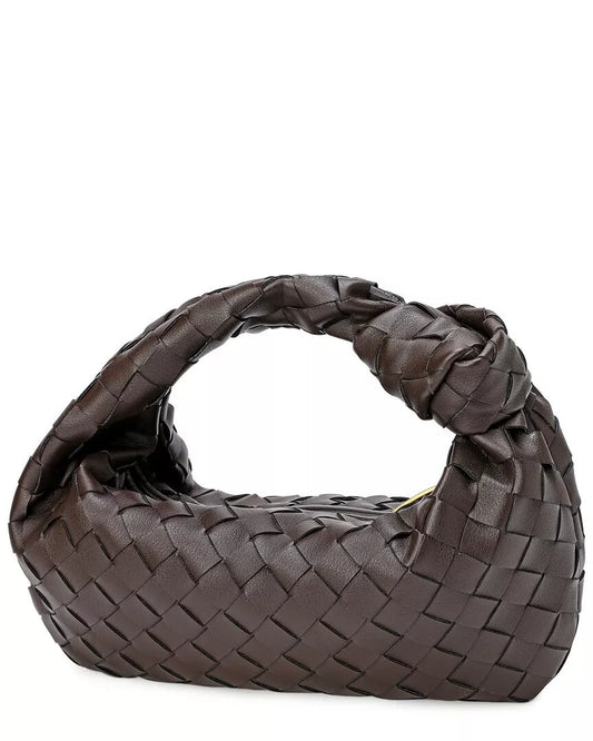 Woven Leather Pouch Dark Brown