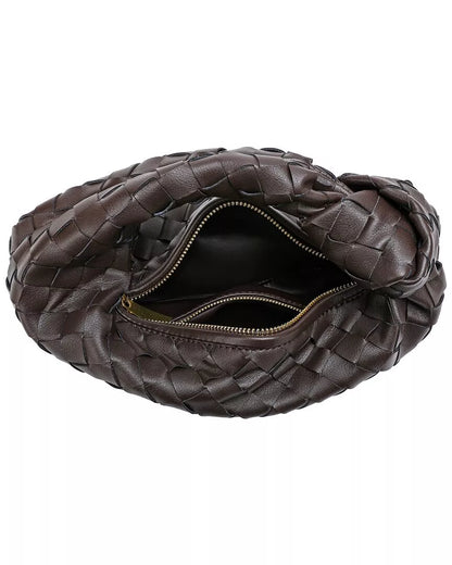 Woven Leather Pouch Dark Brown